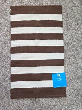 Essential Home Accent Rug – Brown/Ivory Cotton Stripe – 20 x 34 – NWT